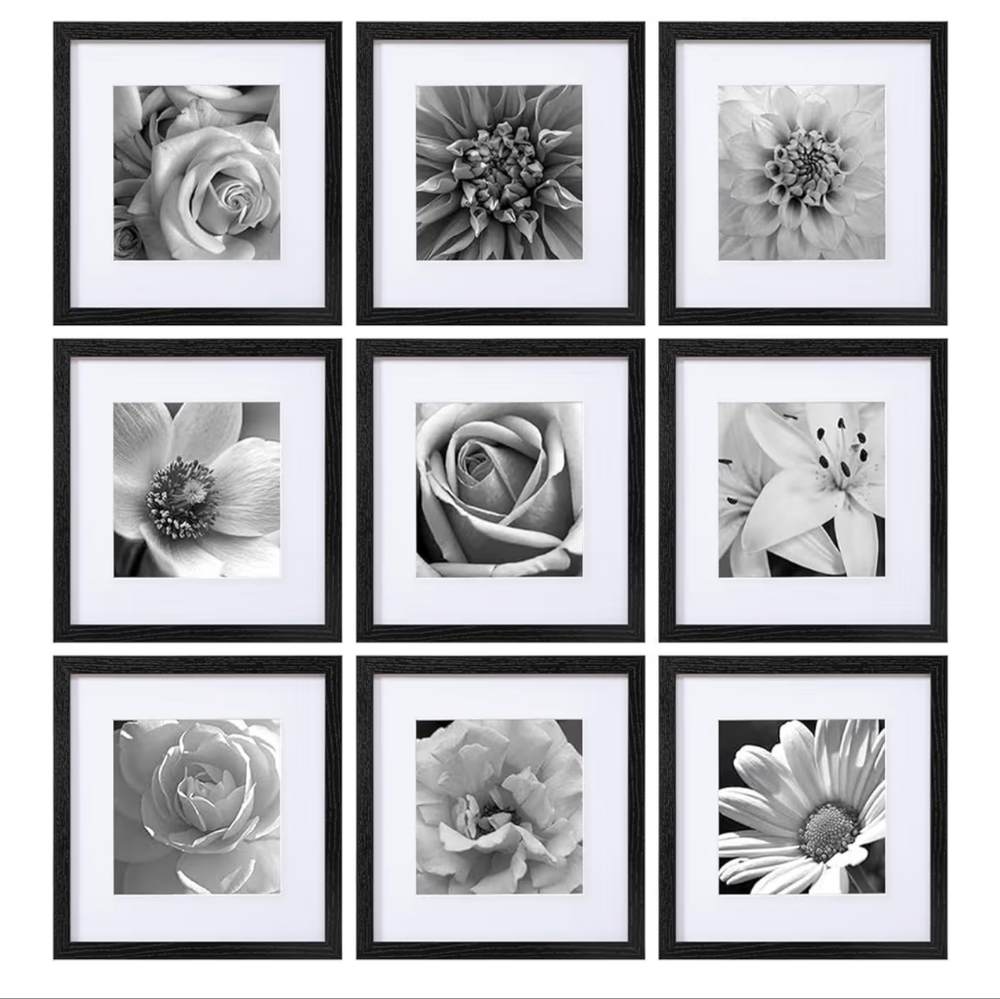 Black and White Floral Gallery Wall Art Set - Home Accents 9 Piece Set.